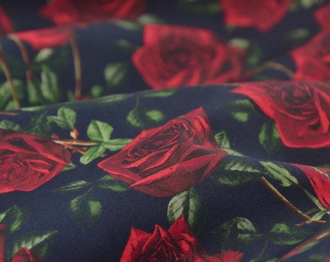 Blouse fabric poplin with red roses, blouses, dresses - 145 cm wide - fabric smooth, patterned