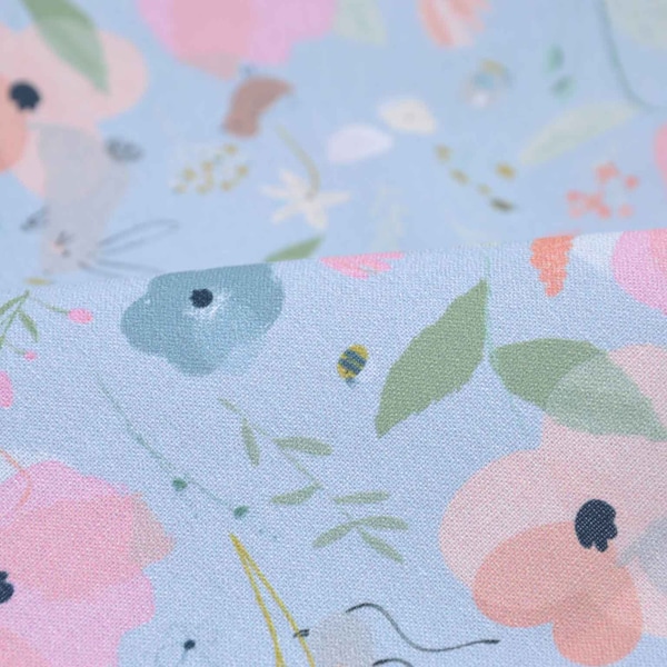 Cotton fabric Capri light blue with flowers from Westfalenstoffe - 150 cm wide - fabric smooth, patterned