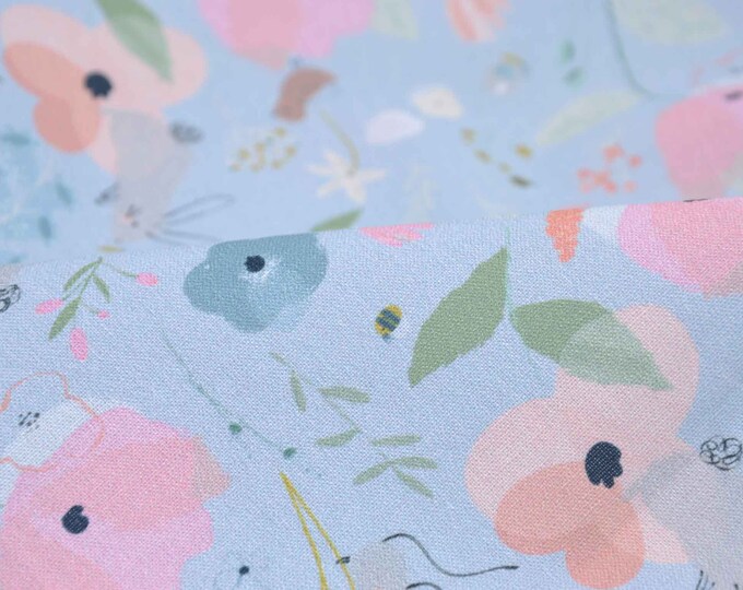 Baumwollstoff Capri hellblau mit Blumen von Westfalenstoffe - 150cm breit - Stoff glatt, gemustert