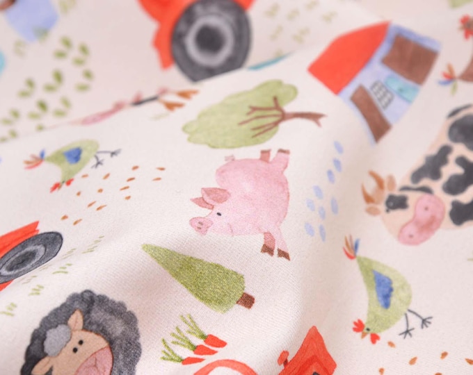 Children's jersey made of cotton in white, farm, pigs by Hilco - 150 cm wide - smooth fabric, animals