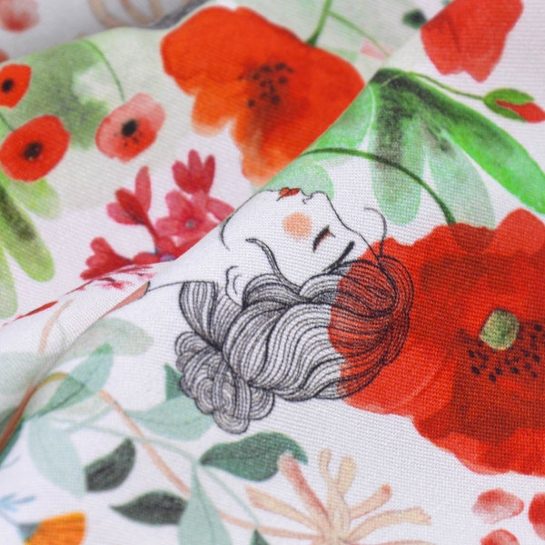 Blouse fabric made of Ecovero viscose with a floral design in green and red - 145 cm wide - patterned fabric