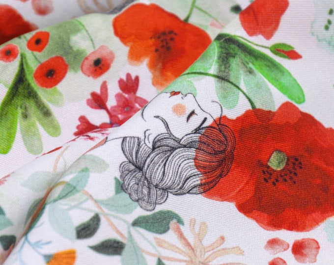 Blouse fabric made of Ecovero viscose with a floral design in green and red - 145 cm wide - patterned fabric