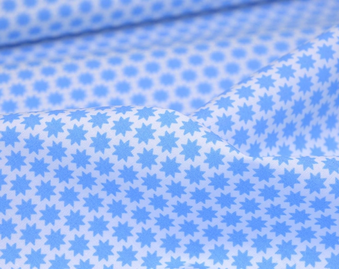 Cotton fabric with stars, white, light blue, patchwork fabric - 140 cm wide - smooth, patterned fabric