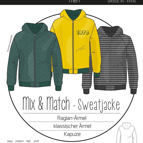 Papierschnitt Mix&Match Sweatjacke Herren | Größe XS-XXXXL, ki-ba-doo