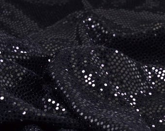 Jersey, carnival fabric, solid black, sequins, sequined fabric, glitter - 145 cm wide - glittery fabric, polka dots