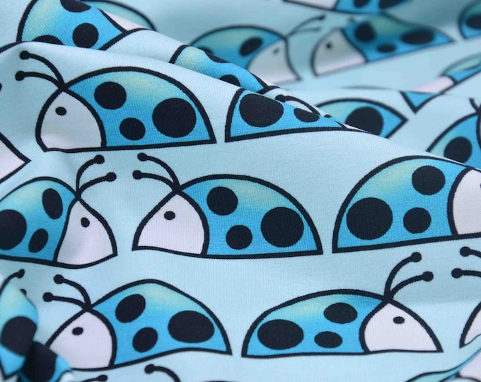 NEW! Ladybug cotton jersey fabric blue - Hilco Beetle