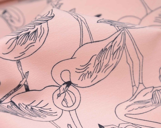 Children's jersey with flamingos, animals pink by Katia Fabrics - 145 cm wide - fabric smooth, animals