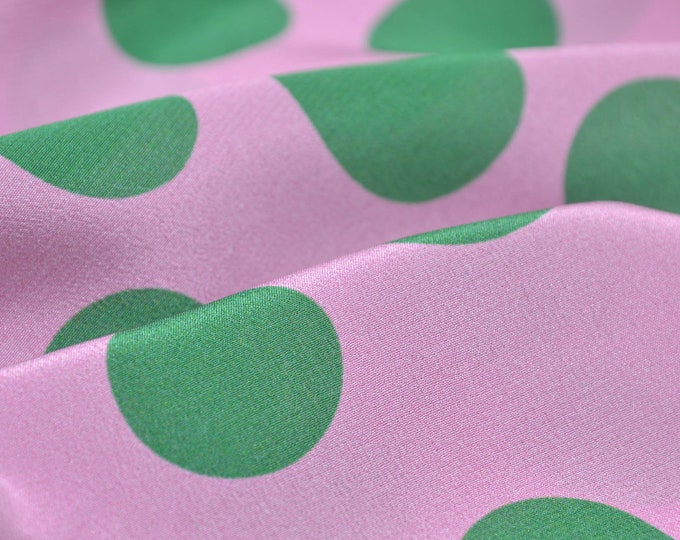 Evening wear pure silk patterned in pink and green - 140 cm wide - fabric smooth dots