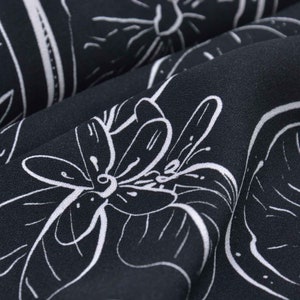 Black viscose blouse fabric with white fruit by Hilco - 135 cm wide - matt, patterned fabric