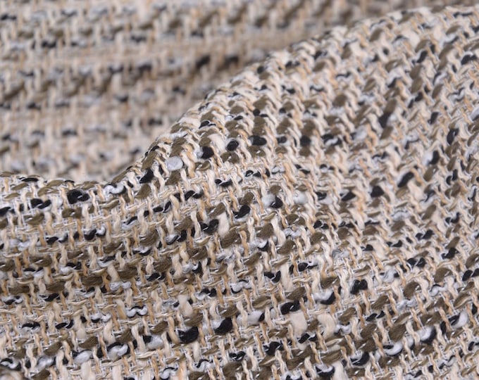 Evening wear coarse woven fabric in beige mottled cotton - 145 cm wide - fabric linen look, melange