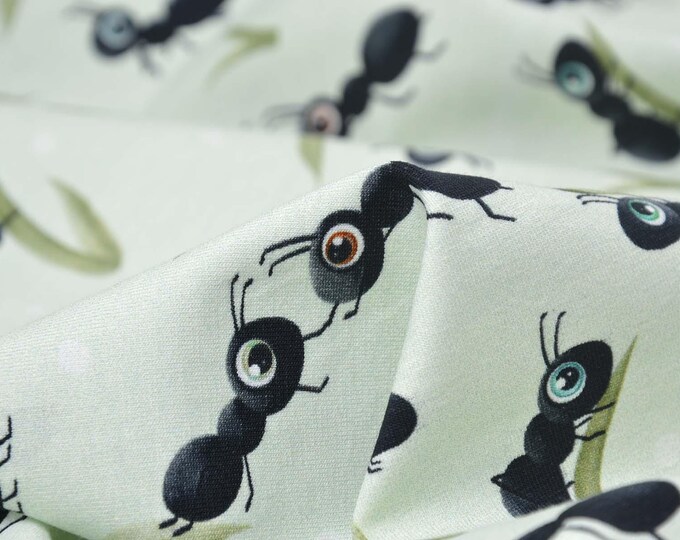 Children's jersey "Flik" with ants by Hilco, green, black - 150 cm wide - matte, patterned fabric