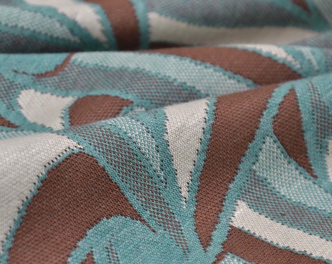 Jersey interlock with geometric pattern in turquoise, brown, cream-white - 160 cm wide - matte fabric, geometric patterns