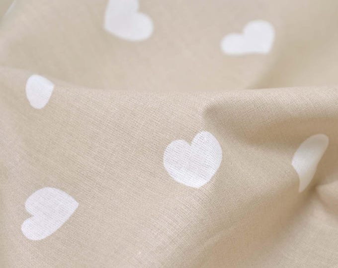 Cotton fabric with hearts, beige and white, patchwork fabric, extra wide - 280 cm wide - smooth, patterned fabric