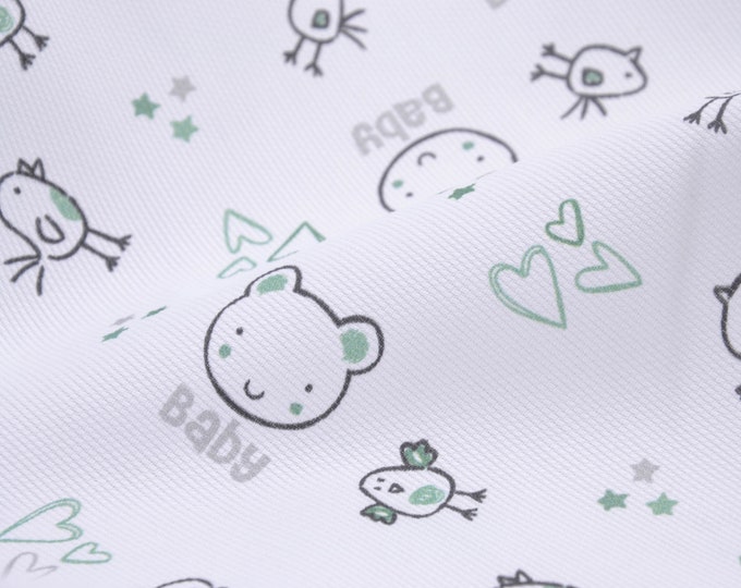 Cotton fabric decorative fabric white with bears, hearts, stars made of cotton - 150 cm wide - fabric patterned animals