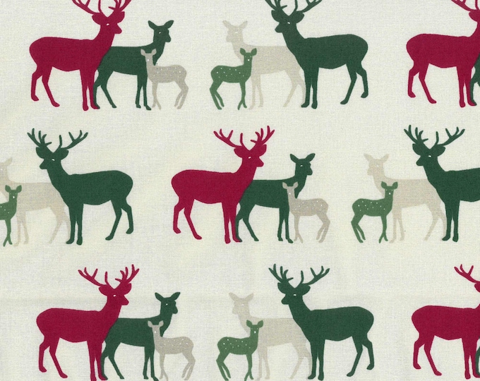 Trondheim Christmas fabric with red and green deer, cotton - Westfalen