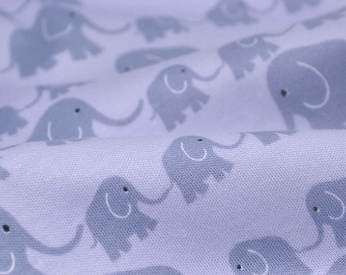 Children's jersey in light grey with elephants made of cotton - 135 cm wide - patterned fabric, animals