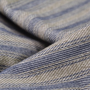 Jersey cotton, polyester, striped beige and blue - 155 cm wide - fabric smooth stripes