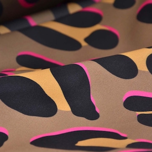 Sportjersey Performance Safari guld från Albstoffe, Leo, grå, rosa, gul - 135 cm bred - tyg lätt glansigt, Leo