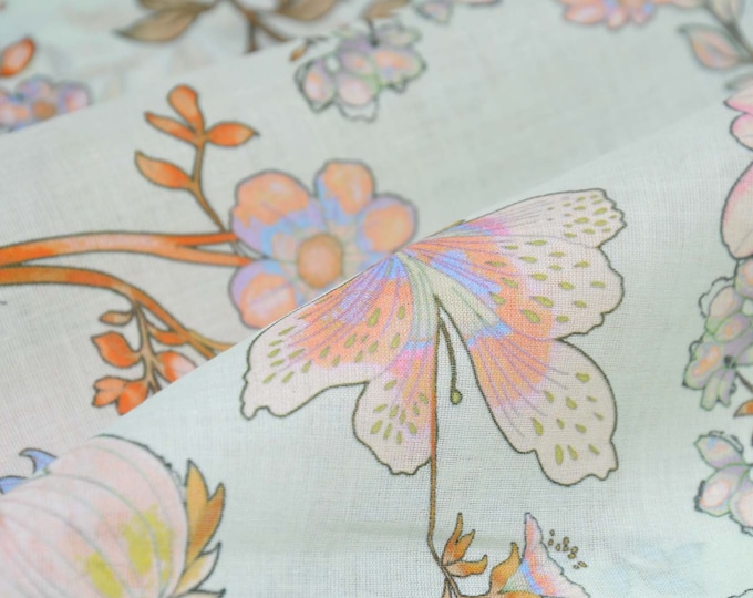 Blouse fabric batiste made of cotton, thin, patterned, green, flowers - 140 cm wide - fabric smooth, patterned