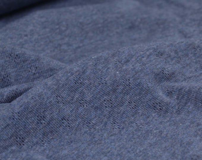 Pointelle "Prosper" cotton ribbed jersey from Hilco, blue - 140 cm wide - melange fabric, solid color