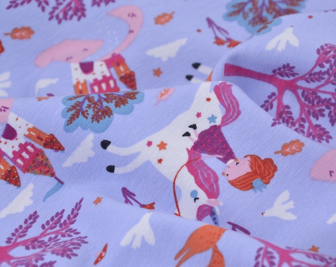 Children's jersey with unicorn, castle and animals - 165 cm wide