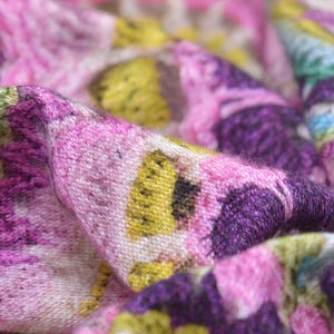 Jersey "Jenny" made of viscose with a crochet pattern in pink by Hilco - 140 cm wide - fabric slightly shiny, patterned
