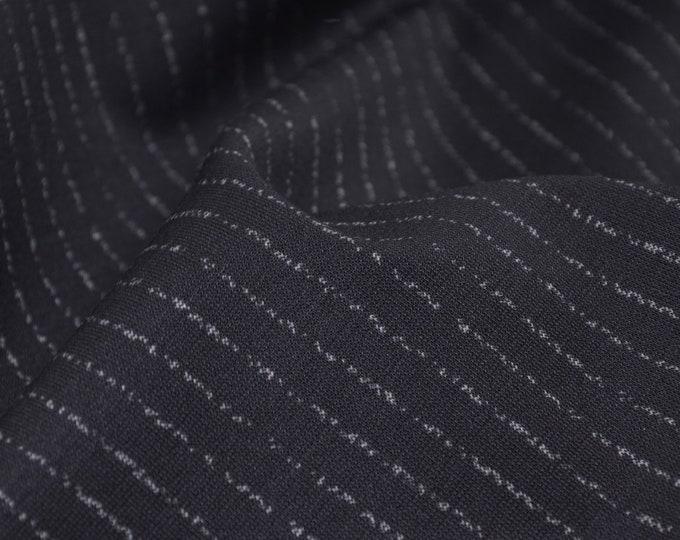 Jersey Romanit with stripes, pinstripes, black - 150 cm wide - patterned fabric, stripes