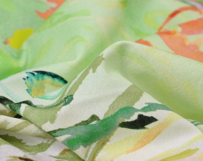 Jersey made of viscose made in Italy patterned abstract, green, orange - 150 cm wide - smooth, patterned fabric