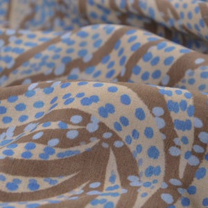 Beige, blue viscose blouse fabric with dots, dress, skirt - 145 cm wide - smooth, patterned fabric