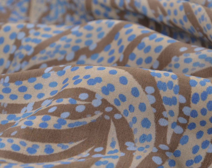 Beige, blue viscose blouse fabric with dots, dress, skirt - 145 cm wide - smooth, patterned fabric