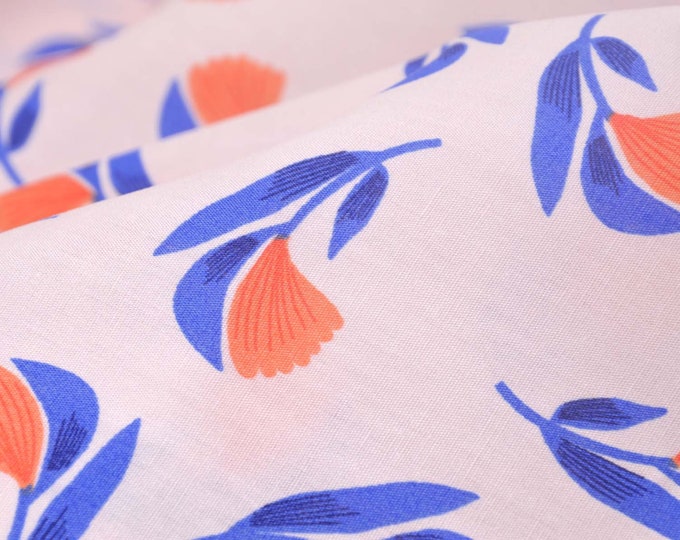 Blusenstoff Popeline mit Blumen in orange, blau von Katia Fabrics - 145cm breit - Stoff glatt, gemustert