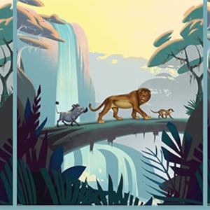Jersey Print Disney Lion King Panel Simba, Timo and Pumbaa
