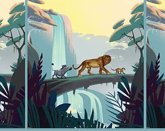 Jersey Print Disney Lion King Panel Simba, Timo and Pumbaa