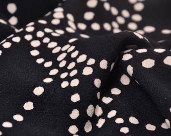 Viscose crepe blouse fabric with beige and black polka dots - 135 cm wide - matte fabric, polka dots