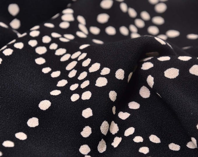 Viscose crepe blouse fabric with beige and black polka dots - 135 cm wide - matte fabric, polka dots