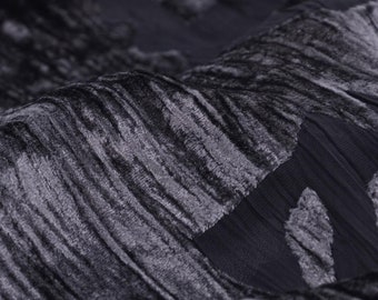 Designer burnout fabric with velvet in grey and black - 130 cm wide - transparent retro fabric