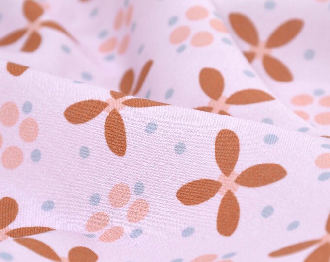 Viscose blouse fabric in pink with flowers, dots, brown, blue - 140 cm wide - smooth, patterned fabric