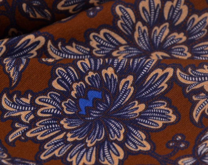 Viscose jersey with flowers, brown, blue by Hilco - 145 cm wide - patterned fabric