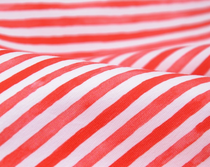 Children's jersey Ocean Stripe stripes red, white made of cotton by Hilco - 150 cm wide - fabric patterned, stripes