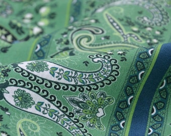 Linen with viscose, elastic, paisley repeat 145 cm, green, blue - 130 cm wide - fabric with linen look, paisley