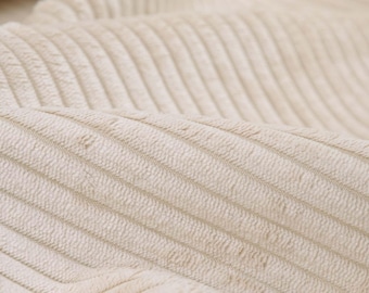 Polsterstoff Cord, Samt in naturweiß, creme, samtig, weich - 140cm breit - Stoff samtartig, UNI