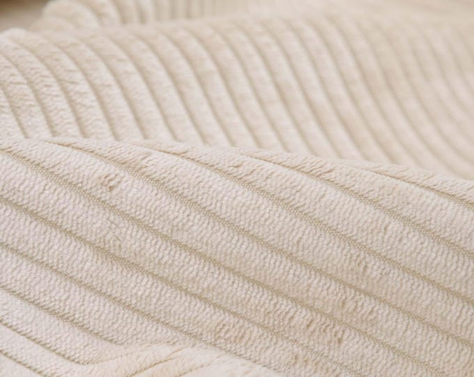 Polsterstoff Cord, Samt in naturweiß, creme, samtig, weich - 140cm breit - Stoff samtartig, UNI