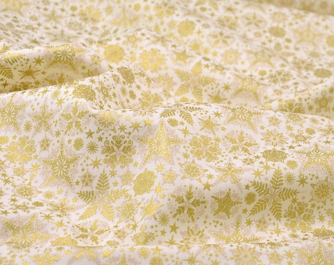 Christmas cotton fabric with snowflakes, gold, by Makower - 113 cm wide - smooth fabric, Christmas