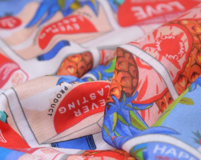 Pure cotton jersey with pineapple, abstract - 125 cm wide - smooth, patterned fabric