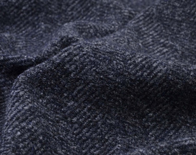 Dark blue mottled wool knit fabric for jackets and skirts - 150 cm wide - matt melange fabric