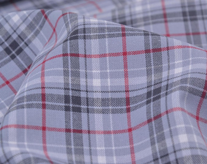 Cotton fabric woven fabric checkered, grey, red, Westfalenstoffe - 150 cm wide - fabric patterned, checks