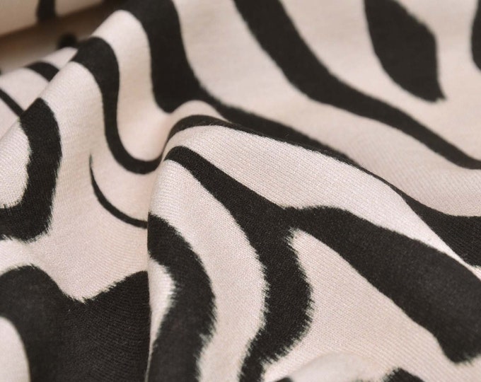 Jerseystoff aus Viskose mit Zebramuster in beige und schwarz - 150cm breit - Stoff gemustert, Tierprint