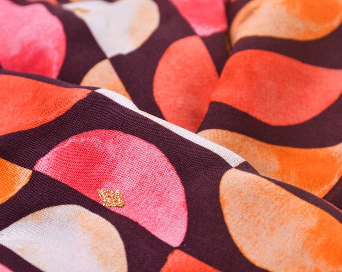 Blouse fabric made of viscose with gold, pink, orange by Hilco - 140 cm wide - fabric patterned geometric pattern