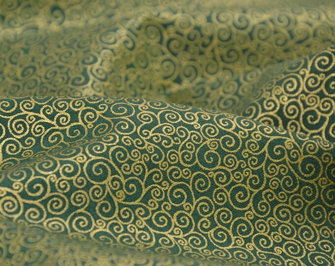 Christmas cotton fabric with gold and green swirls by Makower - 113 cm wide - smooth fabric, Christmas
