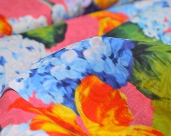 Designer Baumwoll-Jacquard Stoff mit Blumen-Druck aus Italien - 145cm breit - Stoff glatt gemustert